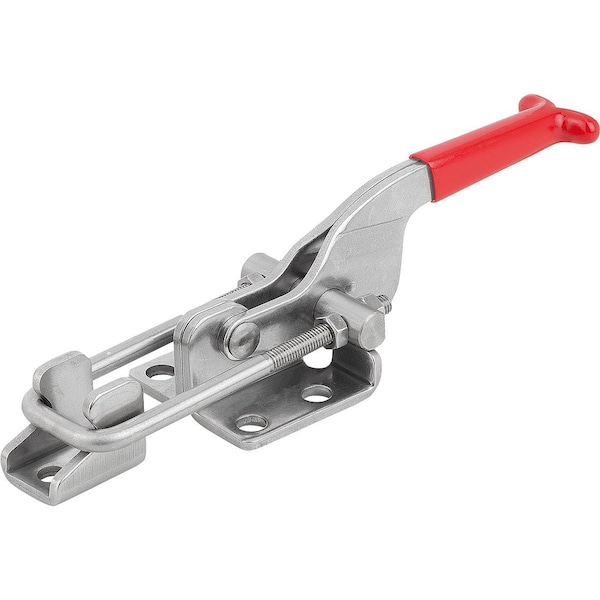 Latch-Action Clamp W Fixed Jaw Std, F1=3000, Form:B, Stainless Steel Bright, Comp:Plastic Comp:Red